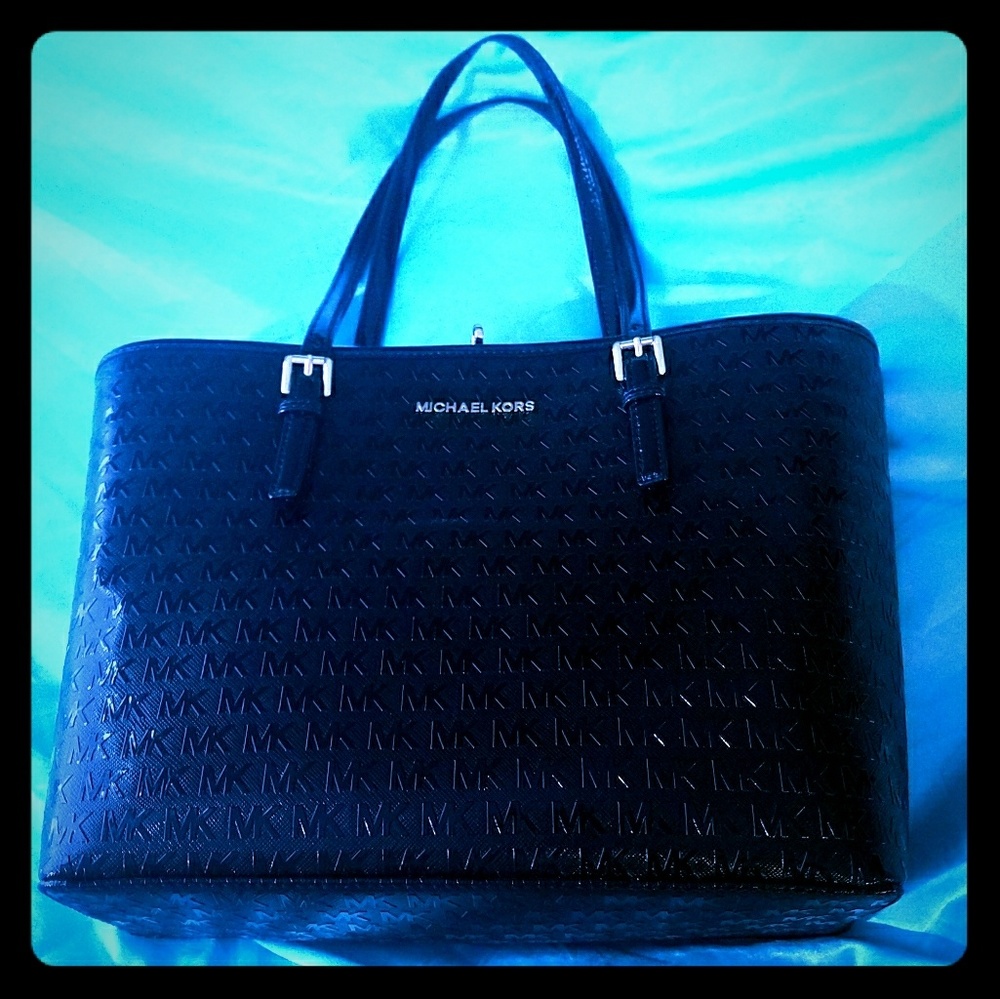 Michael Kors patent black leather logo Tote